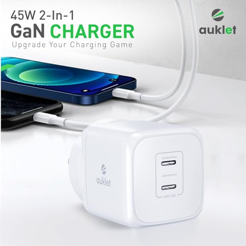 Image of 45W GaN Fast Wall Charger, with PD & PPS Support, USB 2C, 1A Port, BIS Certified,Compatible with All iPhones, iPads, Samsung Galaxy, Smartwatch and All Android Mobiles,White