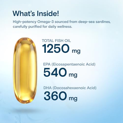 Image of InstaPure Omega 3X Triple Strength Fish Oil | 1250mg with 540mg EPA & 360mg DHA | Clinically Recommended for Diabetic Heart & Nerve Health | 60 Softgels