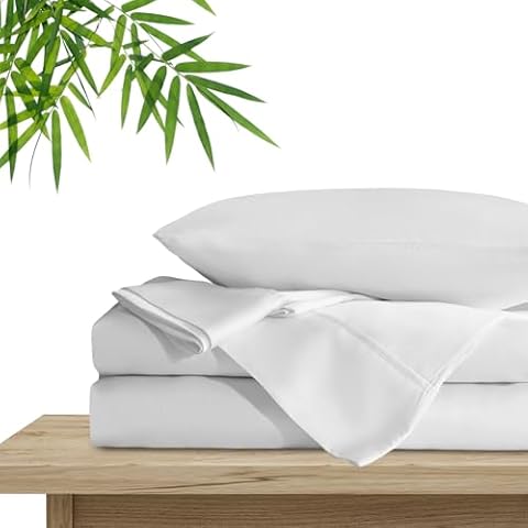 Whitney Home Textile Cooling King Sheet Set - Luxury 100% Organic Viscose Derived from Bamboo Bed Sheets King Size 16 Inch Deep Pocket, Soft & Breathable Hotel Bedding Sheets & Pillowcases Set, White Cover