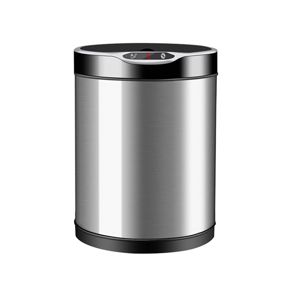 Non-contact Trash Can, 0.3S Infrared Sensor Sealed and Waterproof with Cover Mute Opening and Closing Home/office Automatic Trash Can(Silver,12L)