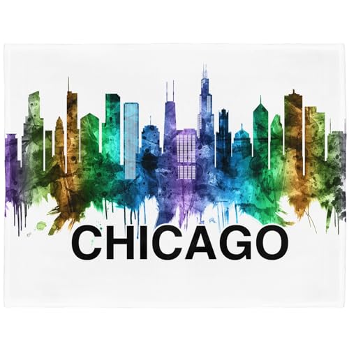 HommomH Watercolor Chicago Skyline Blanket, Soft Cozy Lightweight Fleece Throw Blankets for Couch Sofa Bed, 40 x 50 Inches