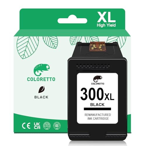 COLORETTO 300XL Negro Cartucho de Tinta Remanufacturado para HP 300 XL para Envy 100 110 120, DeskJet F2420 F2480 F4210 F4280 F4580, PhotoSmart C4680 C4780 Impresoras