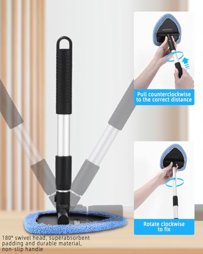 Huifoo Auto Scheibenreiniger mit 6 Mikrofaserpads und Sprühflaschen,Auto Fensterwischer Kit,autoscheiben innenreiniger mit Ausziehbarer Griff,180 Grad drehbar,hellblau