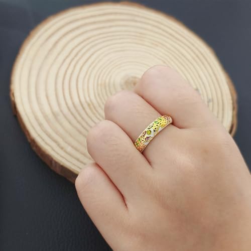 Gold Rings For Women, Cloisonne Flower Butterfly Enamel Copper Cubic Zirconia Non Tarnish Stackable Engagement Statement Trendy Birthday Jewelry Gift4