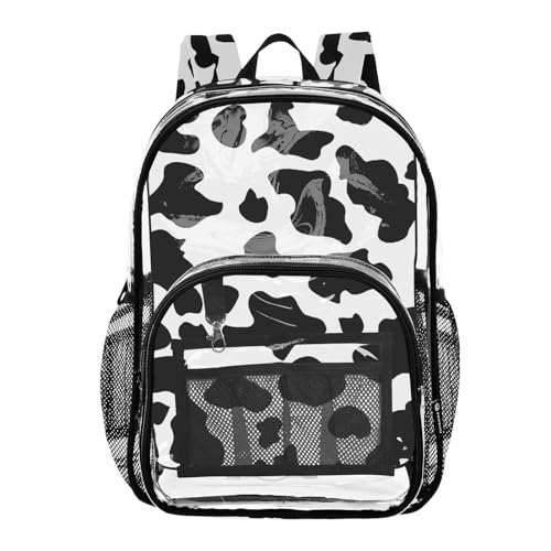Clear Backpack for School Cow Print Pattern Transparent Bookbag Heavy Duty See Through Backpack for School Work