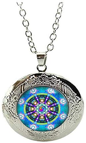 Dharma Wheel Locket Necklace Spiritual Locket Necklace Mandala Jewelery Gift for him Art Gifts