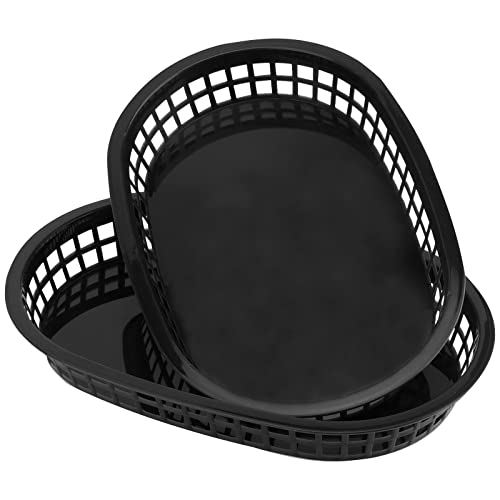 Ningwaan Set Of 24 Black Plastic Fast Food Baskets, Oval Serving Restaurant Service Baskets For Bread, Deli Serving, Hot Dog, Fruit, Sandwich And Fry, 10.7 X 7 Inch (Ningwaan-22071302) #TOP5
