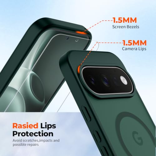 Image of SUPFINE Magnetic for Google Pixel 11 Case - Forest Green | With Screen Protector,Translucent Matte,Built-in Magnets,Military Grade Drop Protection,Shockproof Phone Cover