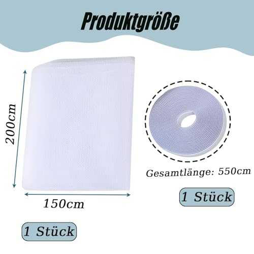 Fliegengitter Fenster Weiß 150X200cm, Mosquito net Window, Fliegennetz Fenster, Frei Schneidbar mit Klettband Selbstklebend Für Viele Fenstertypen Geeignet Kein Bohren Erforderlich