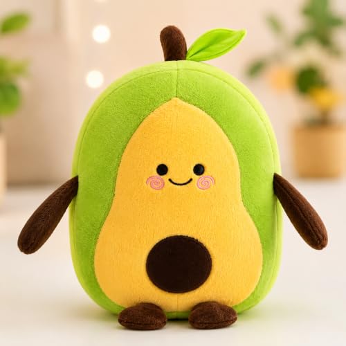 Image of EITHEO Avocado Plush Soft Toy Pillow 25 cm - Cute Kawaii Stuffed Fruit Cushion, Soft Cuddly Huggable Plushie, Decorative Gift for Kids, Girls & Boys, Room Decor