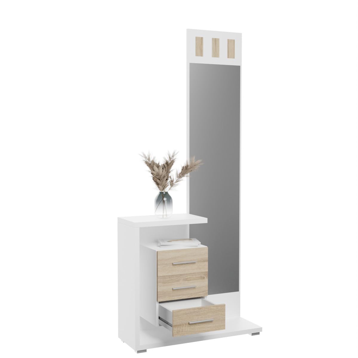 mattfy - Mueble Recibidor Vertical, Modelo Boston, Práctico y Funcional, Color Blanco y Cambria, Medidas: 85 cm Largo x 28 cm Fondo x 190 cm Alto