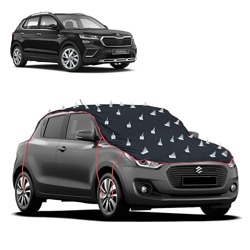 Image of Dog Protection Spike Car Cover for Skoda Kushaq Bonnet to Roof Easy Installation with 4 Elastic Hook Strap | Anti-Scratch Soft Cotton Inner | Complete Protection from Street Dogs & Monkeys