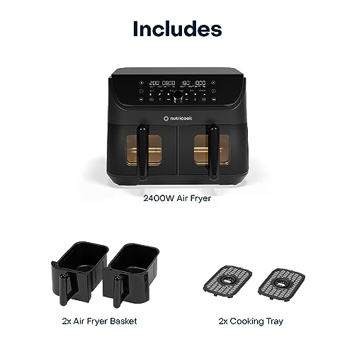 Nutricook Air Fryer Duo2Vision with Clear Window & Internal Light, 8.5L Independently Controlled Dual Baskets, Air Fry, Bake, Roast, Broil, Reheat, Dehydrate, 6Presets, Black, 2400 Watts, 2Yr Warranty - Image 9