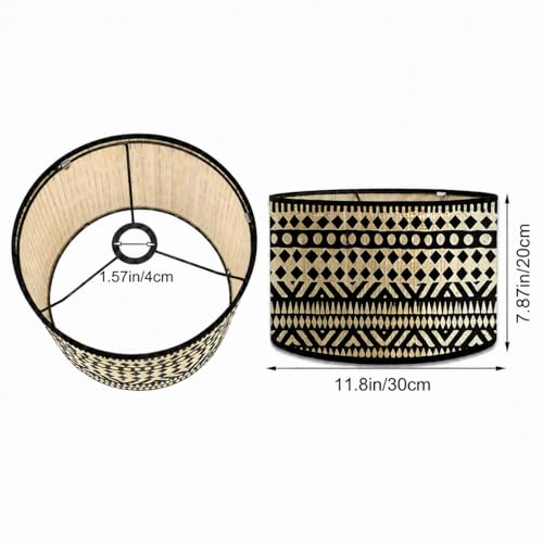 Image of Bamboo Lamp Shade, Wabi-Retro lamp shade, Hand-Woven Drum Light Cover for E27 Base 30X30x20CM, Easy Install Pendant Floor Wall Table Lamp Shade, Natural Mottled Shadow Effects