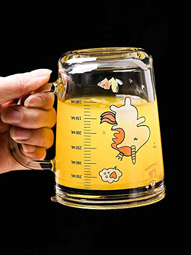 Image of ANKUL Leakproof Random Design Glass Measuring Drinking Mug 350ml with Handle and Clear Lid with Straw for Girls & Boys Multiple Usage (1, Kid Mug)