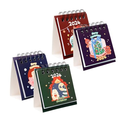 LOLIPPYY 4個年卓上カレンダー クリスマスデザイン かわいいキャラクター 卓上用スタンディングカレンダー 厚製 ページめくり簡単 オフィスや