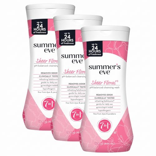 Summer's Eve Feminine Wash, Sheer Floral, Daily pH-Balanced Body Wash for Women, Feminine Care to Remove Vaginal Odor, Gynecologist Tested, 15 Fl Oz (Pack of 3)