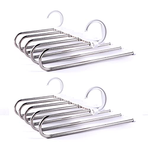 5 Layered Premium Pants Hangers Space Saving - Multifunctional Scarf Hanger for Closet Organizer -Jean Hangers Closet Hangers - Pants Rack for Scarf Jeans Trousers Space Saver(White, 8 Pcs)