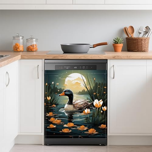 Image of Mallard Duck Dishwasher Magnets Decorative Cover,Farmhouse Flowers Waterproof Magnetic Dishwasher Cover Panel,Refrigerator Magnet Cover for Kitchen Home Decor 23x26 Inch