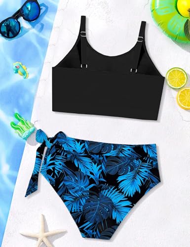 Image of Girls Tankini Swimsuits Tropical Print Bathing Suit Two Piece Girls' Swimwear with Tie Side Knot 9-16T