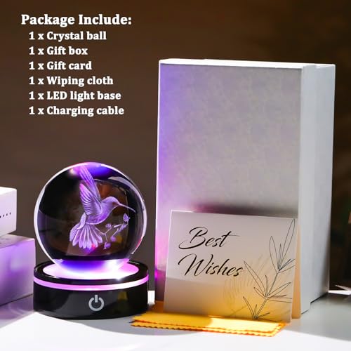 Figura Decorativa Bola de Cristal Colibrí 3D con Base LED miniatura 6