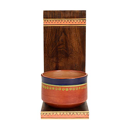 Image of AAKRITI ART CREATIONS Asmi Earthen Brown Planter with Wall Decor Shelf | Handmade Terracotta Planter & Wooden Wall Hanging Shelf | Matte Finish Decorative Wall Art for Living Room, Balcony & Gifting
