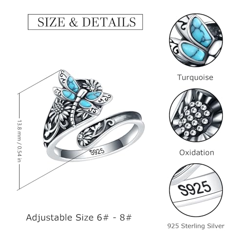 Ejalen Sterling-Silver Turquoise Dragonfly Spoon Ring thumb #6