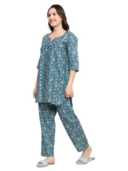 Image of Cotton Printed Co-Ord Set for Women - Nightwear Pajama Set with Pockets | Soft & Breathable Two-Piece Outfit for Sleep & Lounge