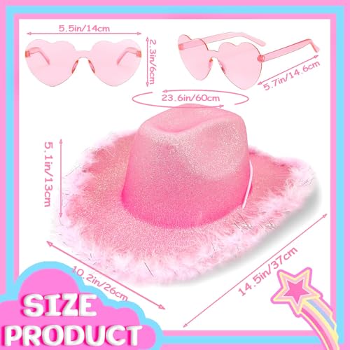 Image of SHENYI Glitter Cowgirl Hat with Heart Sunglasses Body Glitter Face Glitter Cowboy Hat for Women Men Music Festival Party