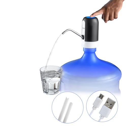Bomba Elétrica para Galão de Água, Recarregável, Bivolt 110V/220V (Branco e Preto) para Garrafão Gal