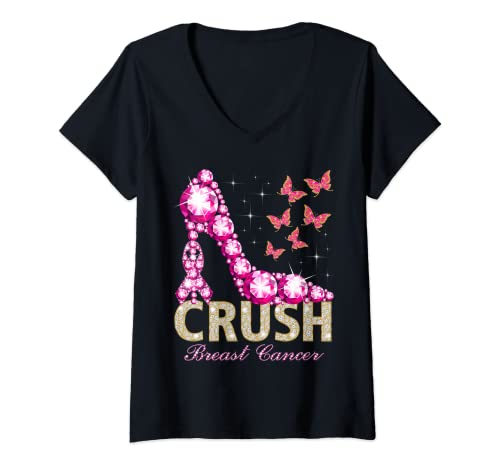 Mujer Crush Breast Cancer Concientización sobre el Camiseta Cuello V