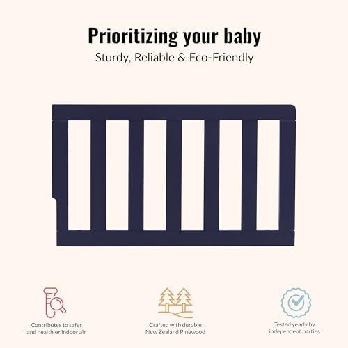 Image of Dream On Me Toddler Guard Rail for Convertible Crib, Solid Wood Bed Rail for Toddler Bed Conversion, Navy