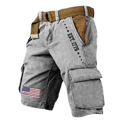 Short cargo été homme coupe confortable à imprimé patriotique et multi-poches
