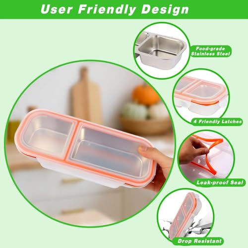 Image of Reusable Stainless Steel Snack Containers with Lids, Double /2 Compartment Stainless Steel Snackle Box Container for Adults, Divided Snack Food Storage Containers for School, Travel (2 Compartment)