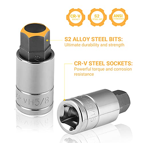 image for DEKOPRO 32 Pieces Hex Bit Socket Set, 1/4'', 3/8', 1/2'' Drive Socket 