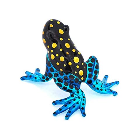 ZOOCRAFT Glass Frog Figurines Collectibles Poison Dart Hand Blown Painted Art Animals Miniature Garden Decor Statue Animal Blue Cover