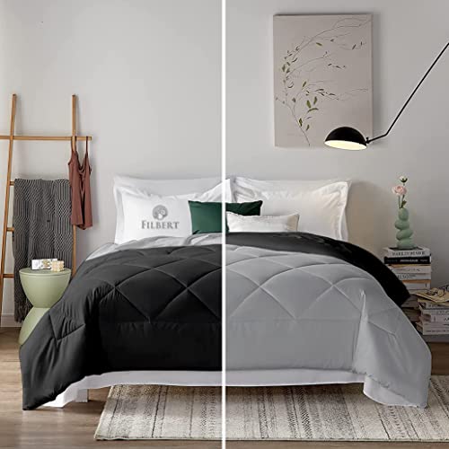 Image of Filbert - 400 GSM Reversible Microfiber Rajai Double Bed Comforter Blanket, Super Soft Microfiber Diamond Stitch Quilt (90 inch x 100 inch Inches /228cm x 254cm) - Comforter Double Bed|Silver /Black
