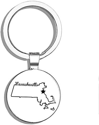 Llavero de acero inoxidable de doble cara con forma de Massachusetts, con anillo y cadena para llaves, localizador de llaves para auto