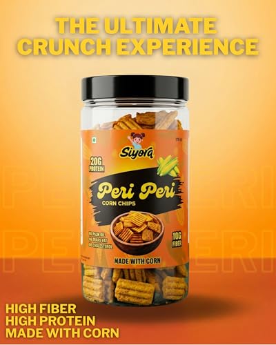 Image of SIYORA Peri Peri Corn Chips | Crunchy & Spicy Masala Snack | Multigrain Baked Chips | No Palm Oil, No Trans Fat, Zero Cholesterol | Ready-to-Eat Snack | 175 g