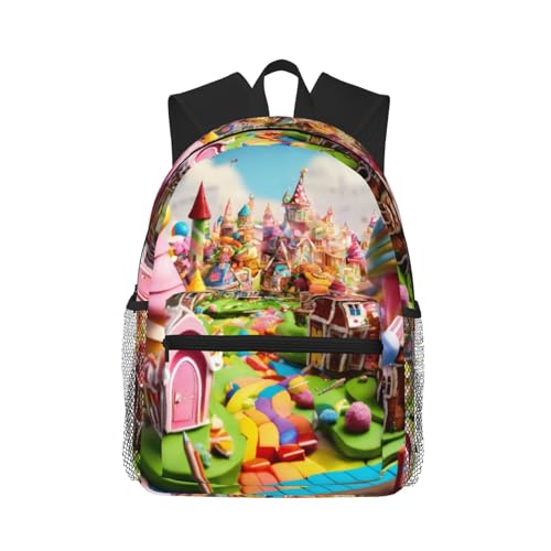 Sac à dos Candy Land noir polyvalent et décontracté en taille unique