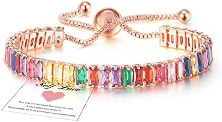 HEEYA 925 Sterling Silver Bracelets for Women Tennis Bracelets Crystal Slider Bracelet Adjustable Infinity Bracelet Personalised Aquamarine Bracelet Jewellery Gift for Mum,Daughter,Girl with Box