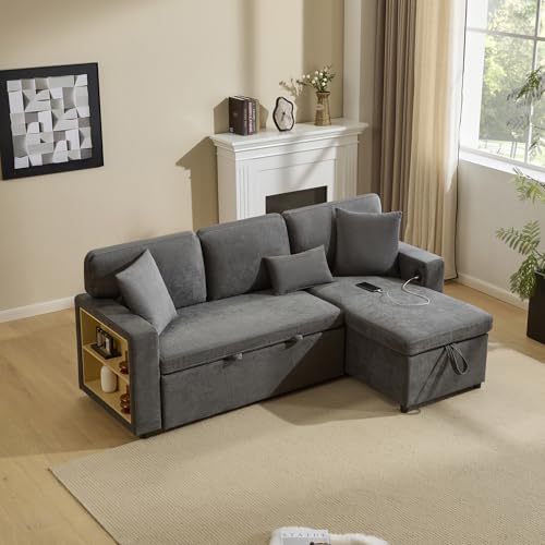 LAKFEW Ecksofa mit Schlaffunktion und USB, Schlafsofa mit...