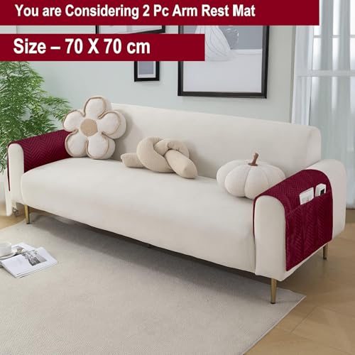 Image of Amazon Basics - Velvet Quilted Sofa Armrest - Set of 2 | Multi-Layered Fabric | 70cm x 70cm | 350 GSM | Color - Maroon