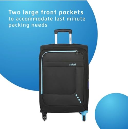 Image of Safari Star 4-Wheel Trolley Suitcase, Small /Cabin Size, Black with Blue Accents, Lightweight Travel Luggage