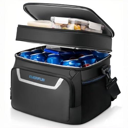 EVERFUN Small Cooler Bag 24 Can Insulated Lunch Box Double Deck Soft Leak-Proof Waterproof Collapsible Ice Chest for Men Women Work Travel Car Trip Picnic Beach, Black