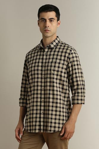 Image of Peter England Men's Checkered Cotton Shirt | Smart Casual | Full Sleeves