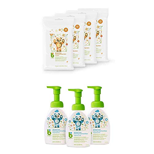 Babyganics Alcohol-Free Hand Sanitizer Wipes, Mandariny with Babyganics Alcohol-Free Foaming Hand Sanitizer, Pump Bottle, Fragrance Free