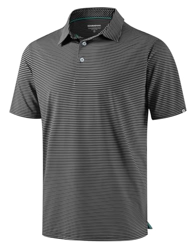 G Gradual Mens Golf Shirt Dry Fit Moisture Wicking Perfomance Short Sleeve Striped Polo Shirts for Men Dressy Casual (Black Stripe, 3XL)