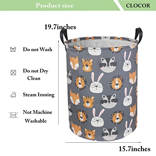 CLOCOR Kids Laundry Basket,Collapsible Fabric Storage Container,Baby Nursery Hamper for Boys,Kids Toys Bucket,Room Decor,Gift Basket(Animal Heads)