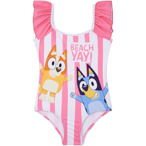 Bluey y Bingo Bañador Niña Una Pieza con Volantes, UPF 50+, Traje de Baño para Piscina y Playa Verano, 2 6 Años (3 4 Años, Rosa/Multi Bluey)